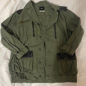 Women's Sz Large BDG Urban Outfitters Distressed Olive Green Cargo Jacket Pocket